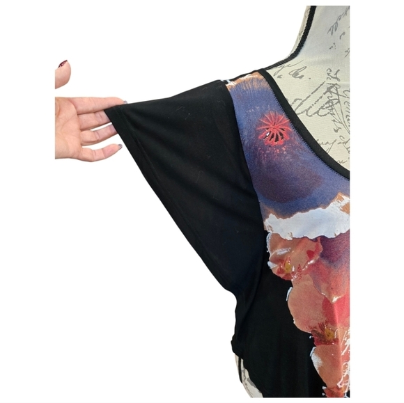 Free People Black Red Multicolor Splattered Print Short Sleeve Top XS - Picture 5 of 8